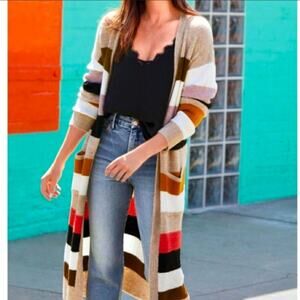 Allison Joy Open Front Gabby Stripe Sweater Cardigan Duster